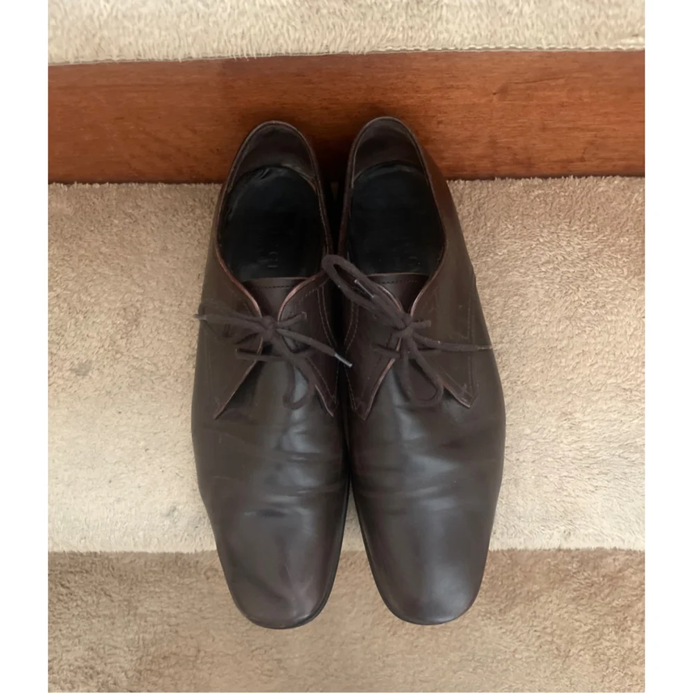 Authentic Gucci Brown Leather Oxfords Men Size 9 In Excellent Condition